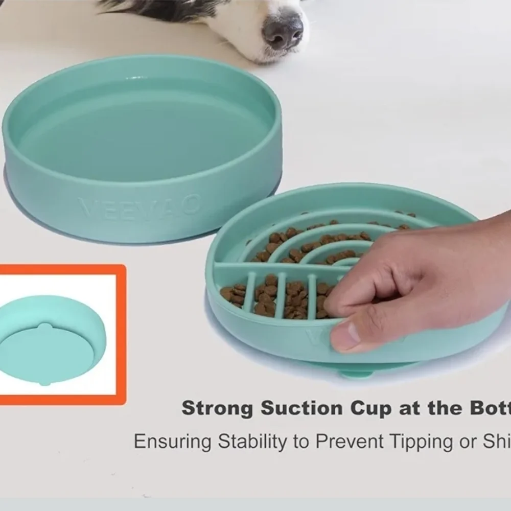 Slow Feeder Dog Bowls Set for Small Dogs & Cats, Portable Non-Slip Silicone Food